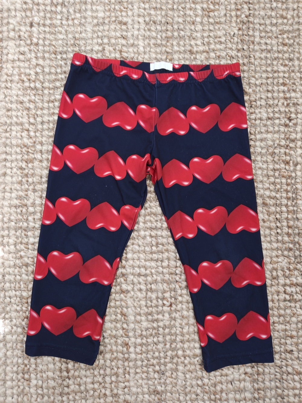 Navy Leggings with Red Heart Print - Kids